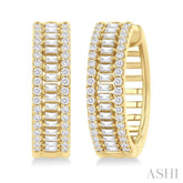 1 ctw Baguette and Round Cut Diamond Fashion Huggies in 14K Yellow Gold